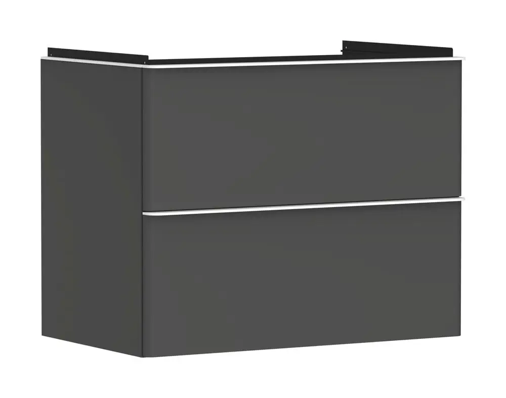 Waschtischunterschrank in Diamantgrau Matt, ausgestattet mit zwei Schubkästen. Produkt von Hansgrohe, geeignet für den Einsatz unter einem Waschtisch.